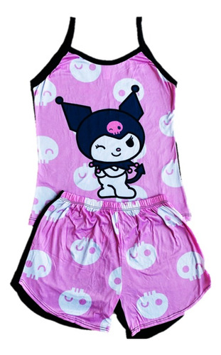 Pijama De Kuromi Juvenil Mujer Kawaii Short Y Blusa