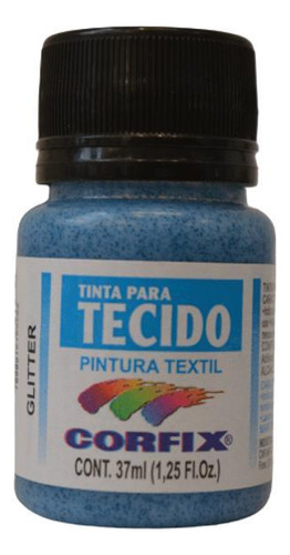 Tinta De Tecido 37 Ml Corfix Com Glitter Azul Turquesa