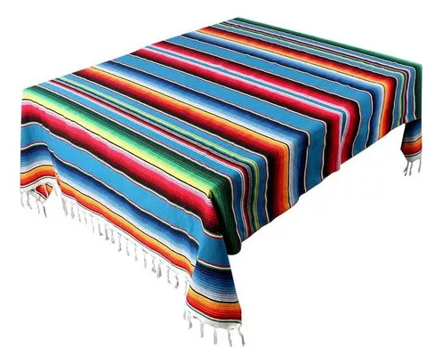 Manta Mexicana Brillante De 120 X 180 Cm Para Mesa Con Rayas