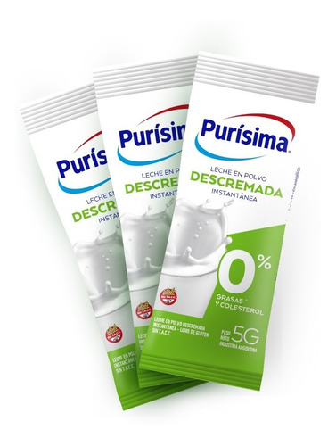 Imagen 2 de 10 de Purísima Leche En Polvo Descremada Sticks 5gr (x20 Unidades)