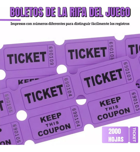 2000 Tickets En Rollo Foliado Boletos Entradas Fiesta Púrpura