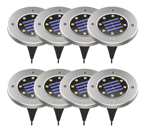 Elite 8 Led Luz Solar Tierra Acero Inoxidable Para Cesped