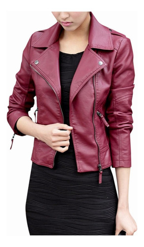 Chaqueta De Cuero De Moda For Mujer Slim Biker Motorcycle Co