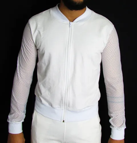 Camisetas Masculinas Bomber Jacket Branca Manga Transparente