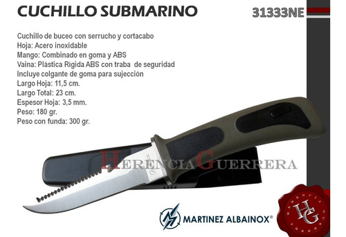 Imagen 2 de 7 de Cuchillo Submarino Buceo Martinez Albainox 31333ne Negro