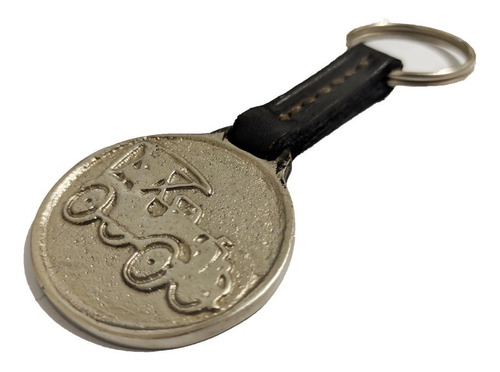 Llavero Auto Antiguo Bronce Con Cuero