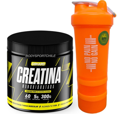 Creatina Monohidratada Gohard 60serv + Shaker 3 En 1 Nopain