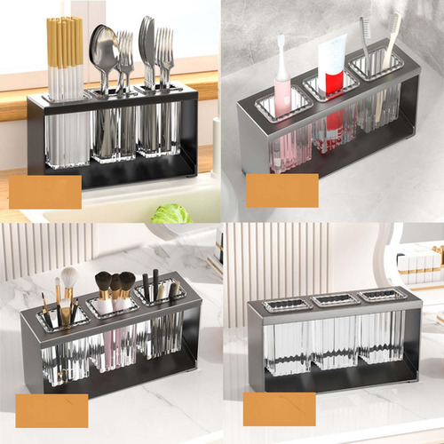 Soporte Para Utensilios Con Compartimento, Escurridor Negro