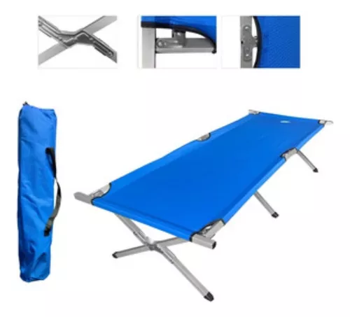 Cama de camping plegable azul