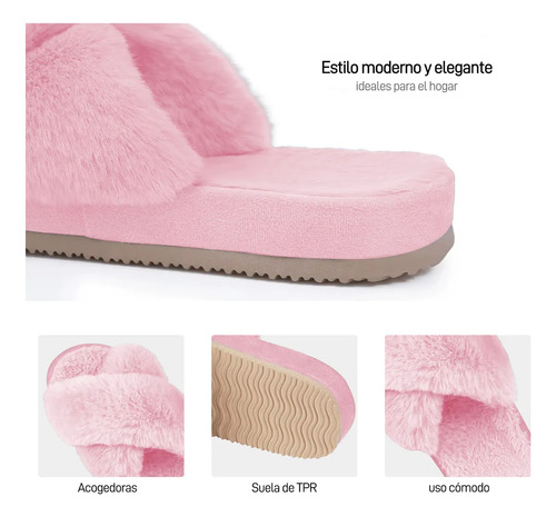 Pantuflas Damas Zapatillas Cómodas Suave De Felpa Cruzada