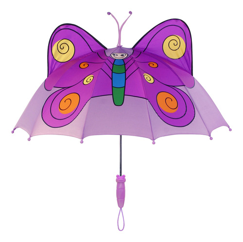 Paraguas De Mariposa Púrpura Con Mango Divertido Para Niñas