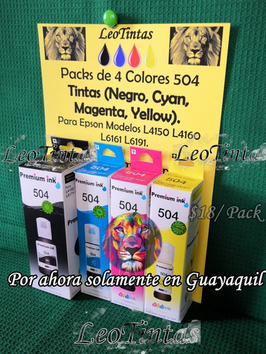 Tintas Para Epson Packs De 4 Colores L220 L355 L555 Solo Gye
