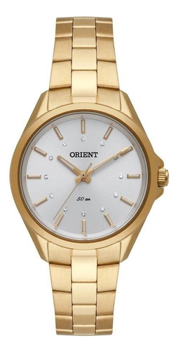 Relogio Feminino Dourado Orient Fundo Prata Com Pedras Fgss0 Cor Da Correia Dourado Cor Do Bisel Dourado Cor Do Fundo Prata