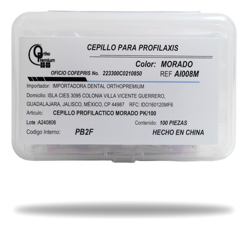 Cepillo Profilactico Dental 100pzs Morado Profilaxis Premium Morado