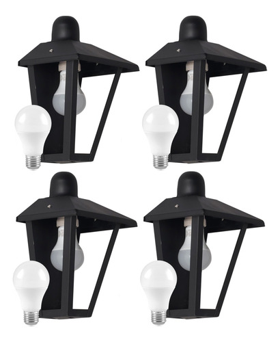 Pack X4 Farol Colonial De Pared De Chapa Exterior + Led 9w