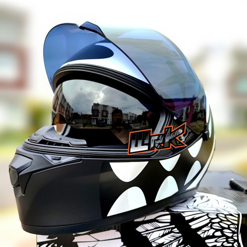 Casco Moto Negro Blanco Kov Pixel Integral Certificado Rojo