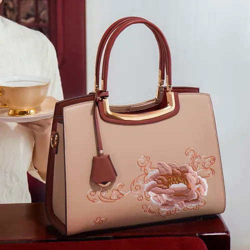 Bolso De Mano Bordado Peonía, Gran Capacidad Para Mujer