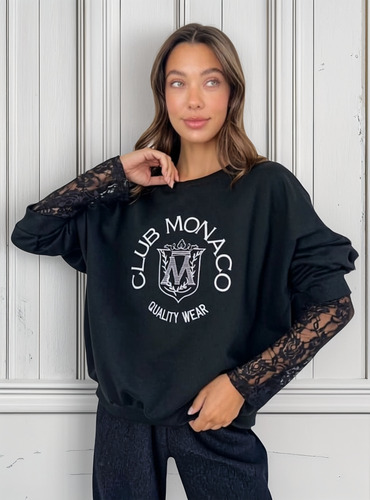 Buzo Cuello Redondo Bordado Mujer Moda