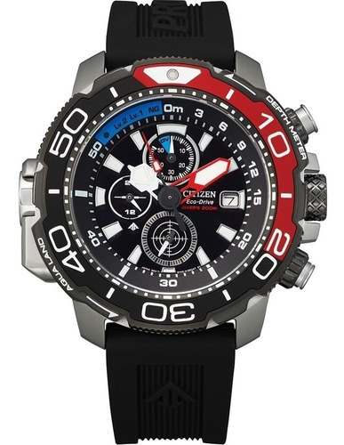 Relógio Citizen Bj2167-03e Promaster Titanium Aqualand Cor da correia PulseiraPreta Cor do bisel Preto com Vermelho Cor do fundo Mostrador Preto com Azul