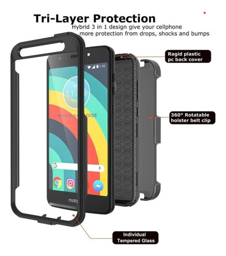 Case Moto G7 Power 3p Funda 360° C/ Gancho Correa C/ Vidrio