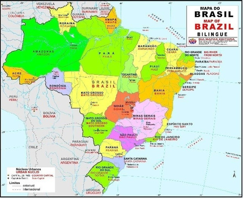 Mapa Brasil Bilíngue Em Português E Inglês Painel Bilíngue