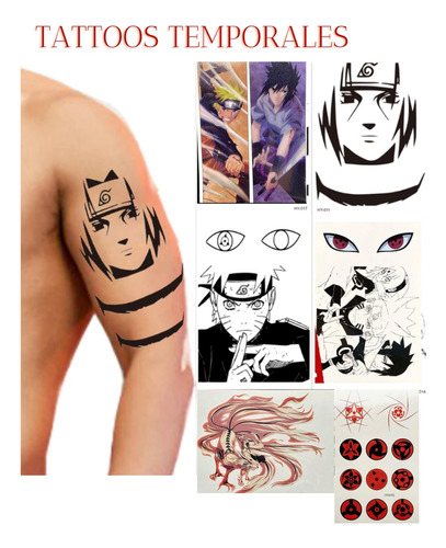 Pack De 4 Tattoos Tatuajes Temporales Naruto Anime