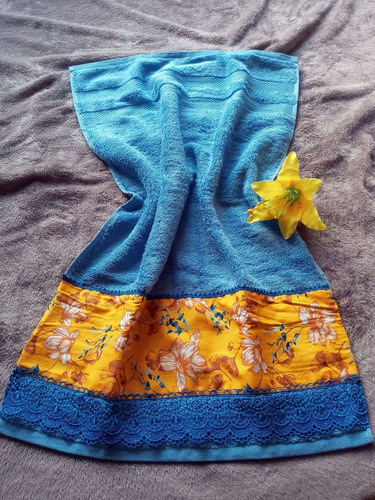 Toalha De Rosto Fio Egípcio Azul 48x80cm Tricoline E Guipir