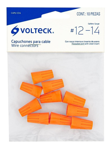 Bolsa Con 10 Capuchones Para Cable Calibre 14 A 12 Awg Volte