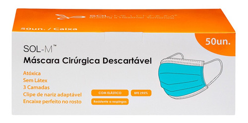 Imagem 7 de 10 de 50 Máscaras Descartáveis Tripla Camada Com Clipe Nasal