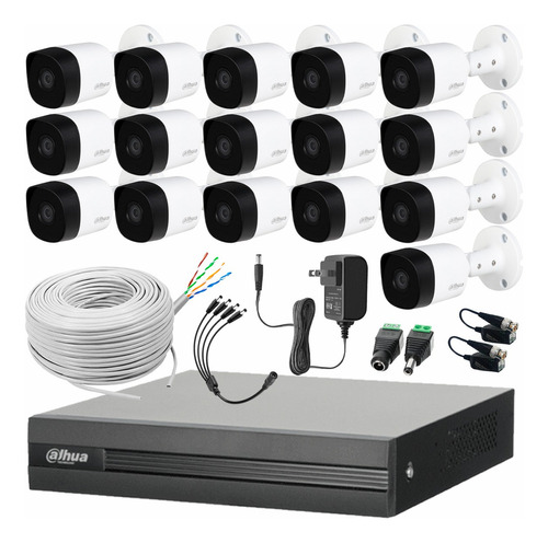 Dahua Kit de CCTV 16 Cámaras 2 MP Metálicas + Bobina de Cable UTP Cat53 con Transceptores Kit de Video Vigilancia Detección de Movimiento y Cámaras de Seguridad