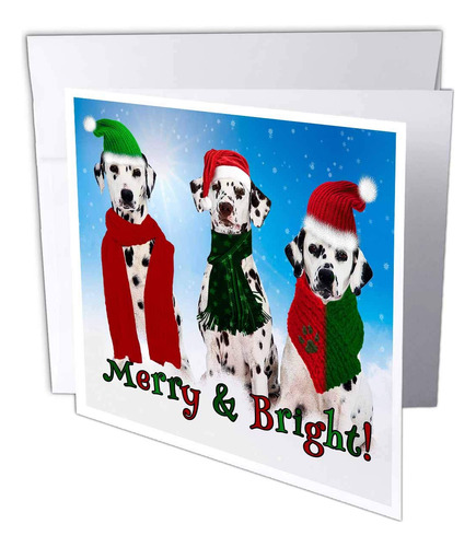 Three Dalmatian Dogs In Snow A Merry Bright Christmas.