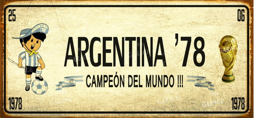 Cartel Chapa Vintage Retro Argentina Campeón Mundial 78