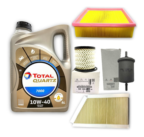 Kit Service Aceite Total 7000 + 4 Filtros 206 1.6 16v Nafta