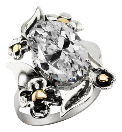 Anillo Con Piedras Cubic De Colores De Plata 925 Y Oro 18 K.