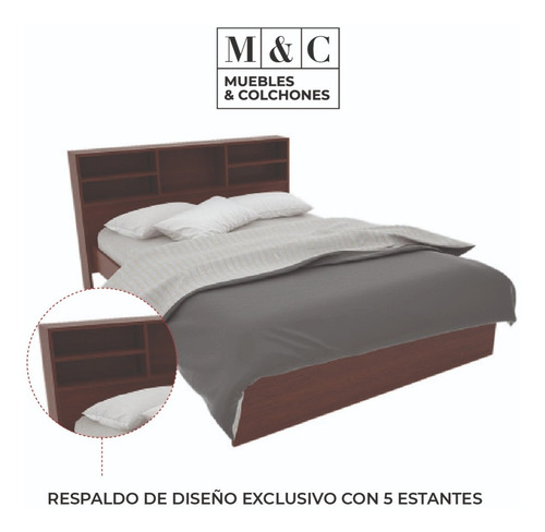 Imagen 5 de 9 de Cama De Dos Plazas Con Respaldo Repisa Melamina 1,50m Ancho
