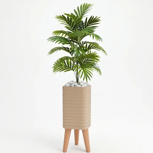 Coqueiro Artificial Decoração 110 Cm + Vaso Design Moderno Bege