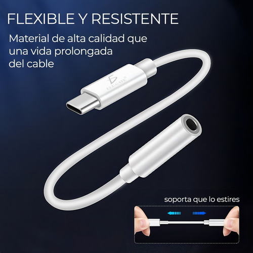 Cable Adaptador De Audio De Entrada Tipo C A Salida 3.5mm Blanco