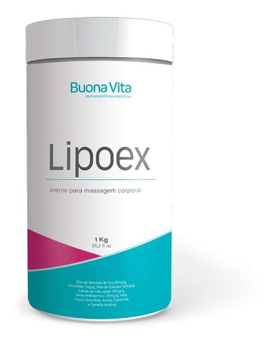 Lipoex 1kg Creme Massagem Corporal Redutor Gordura Celulite