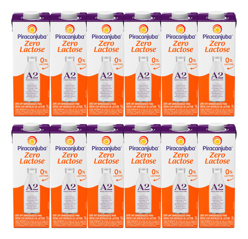 Kit 12 Leite Piracanjuba Semidesnatado A2 Zero Lactose 1l