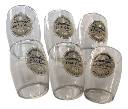 Lote De 6 Vasos Pequeños Cerveza Yucateca Carta Clara Transparente (Usado)