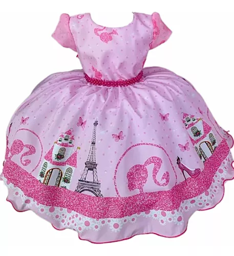 Vestido Infantil Barbie Rosa Xadrez Filme Aniversário Temático