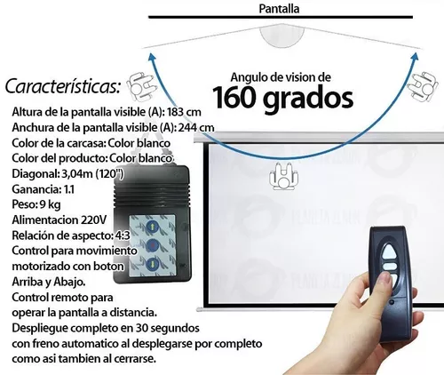 Pantalla Proyector Eléctrica 120 Pared Techo Control Remoto