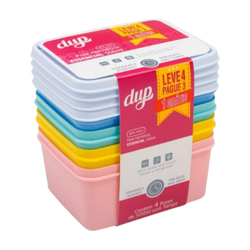 Kit 8 Potes Herméticos Dup Essencial 500ml Plástico Bpa Free