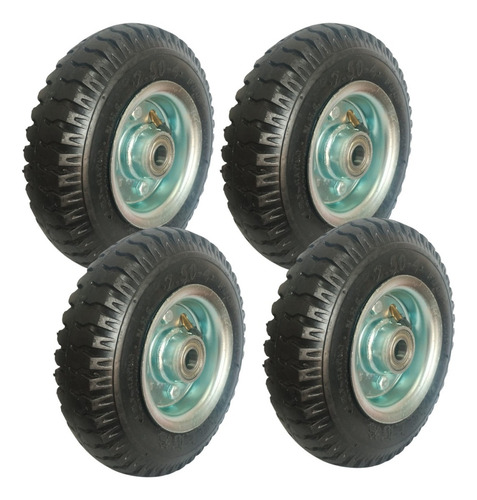 2 Rodas De Borracha Pneumática 250-4 Carga 150kg Eixo 17mm Rodas Preto