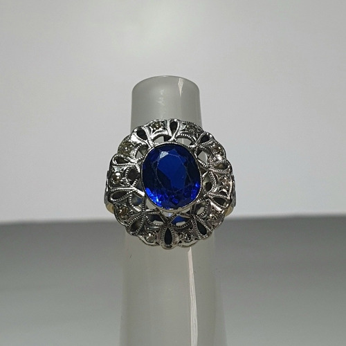 Anel Formatura Ouro 18k Com Diamantes E Safira - Cod 42130 (Usado)