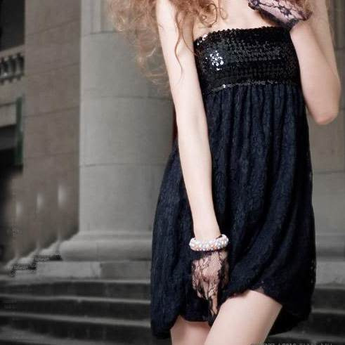 Mini Vestido De Noche Sexy De Encaje Con Lentejuelas T: Xs-s