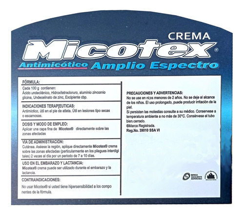 Micotex Crema Antimicótico Para Pie De Atleta 40gr