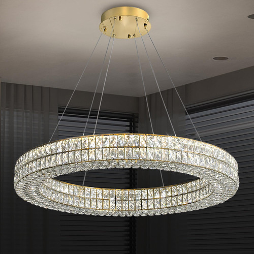 Idequy Candelabro Led De Cristal Con Anillo Dorado De 47.5 P