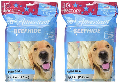 Mascota Fábrica Beefhide 6  Trenzado Sicks, 6 Por Paquete