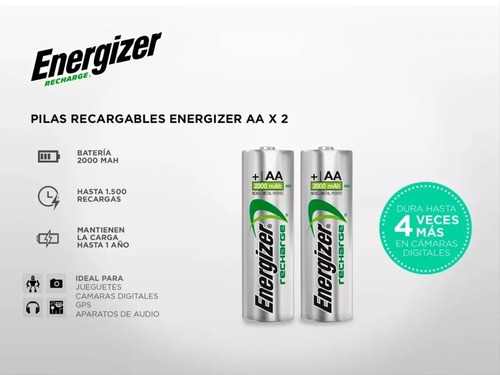 Blister 2 Pilas Recargables Doble Aa Energizer 2000mah 1.2v